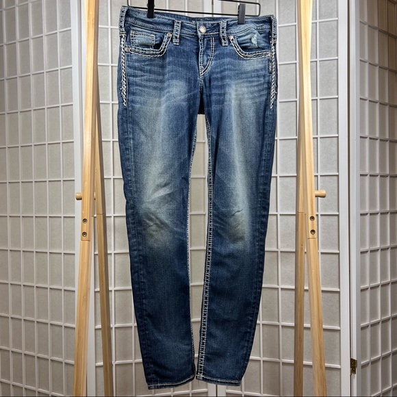 Silver Jeans Denim - SILVER JEANS CO. Aiko Distressed Skinny Blue Jeans